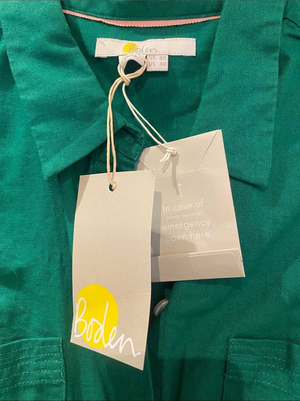 Boden Green Button-Front / Tie Midi Shirt Dress - Size 4 NWT - Picture 2 of 7